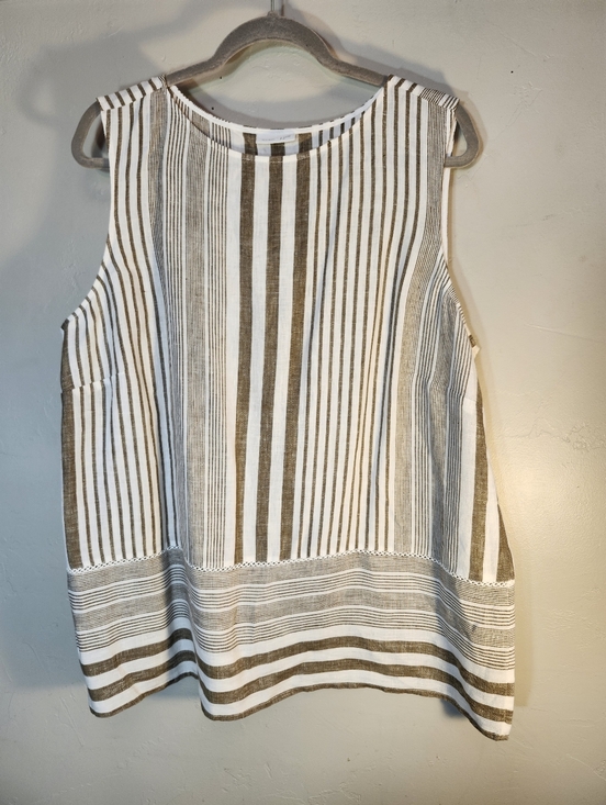 J. Jill Tops - J. Jill Striped Sleeveless Linen Tank in White & Brown